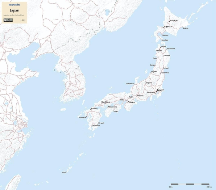 Fill-in-the-blank map of Japan for educational use in geography lessons