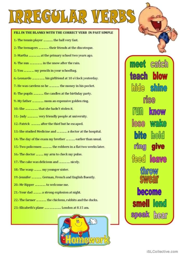 Fill in the Verb worksheet for first graders featuring engaging activities