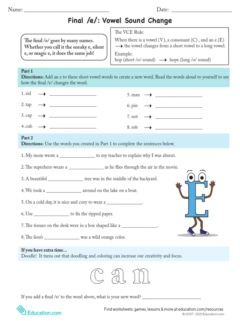 Engaging reading and spelling practice for students on final /e/ sounds Worksheet featuring final /e/: Vowel Sound Change for third graders