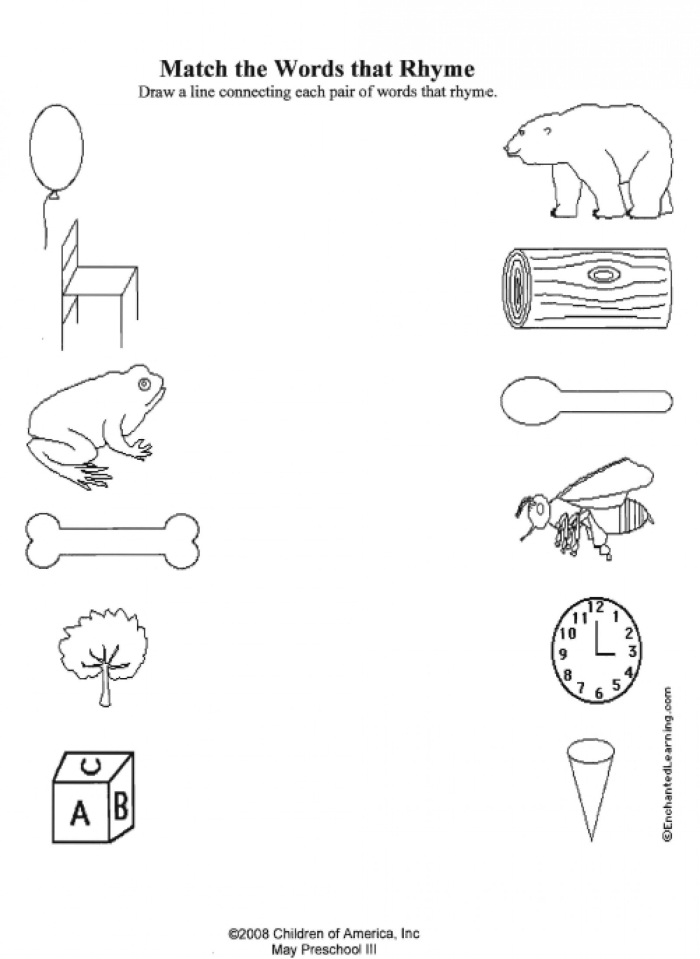 Find a Rhyme worksheet for first graders focusing on subtraction activities