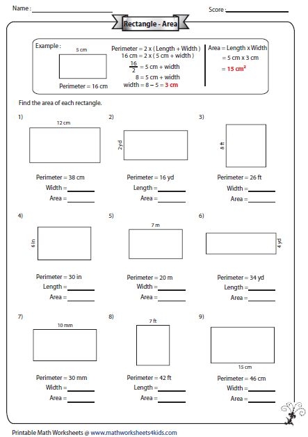 Find the Area of a Rectangle: Level 2 Geometry Worksheet for Fourth Grade Colorful worksheet featuring seven rectangles for students to calculate their area