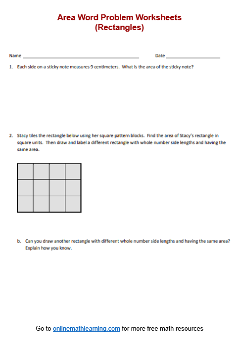 Find the Area of a Rectangle: Level 2 worksheet for fourth graders Worksheet featuring seven rectangles for calculating area in a fun geometry exercise
