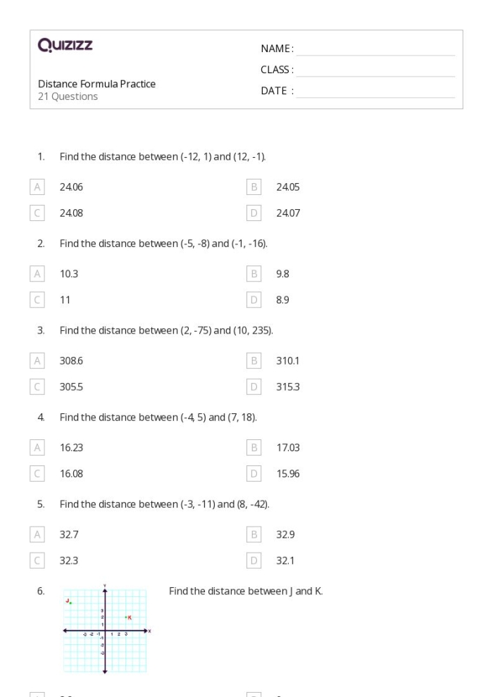 Find the Error Distance Between Two Points Worksheet 7 Eighth grade math worksheet showing a graph with two points to solve using the Pythagorean theorem