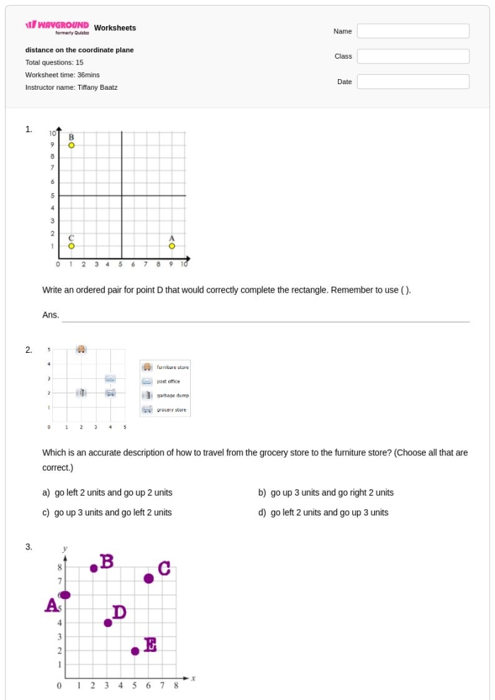 Find the Error Distance Between Two Points Practice Sheet 2 Eighth grade student working on a Find the Error distance between two points math worksheet