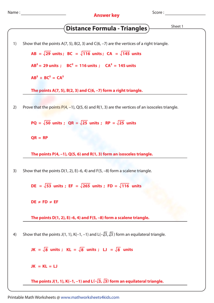 Find the Error Distance Between Two Points Eighth Grade Worksheet 20 Eighth grade worksheet featuring a coordinate plane graph for identifying errors when calculating distance with the Pythagorean theorem