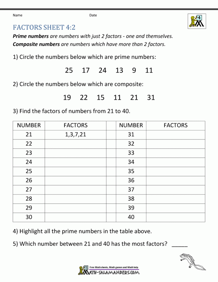 Worksheet for finding factor pairs of two-digit numbers for fourth graders