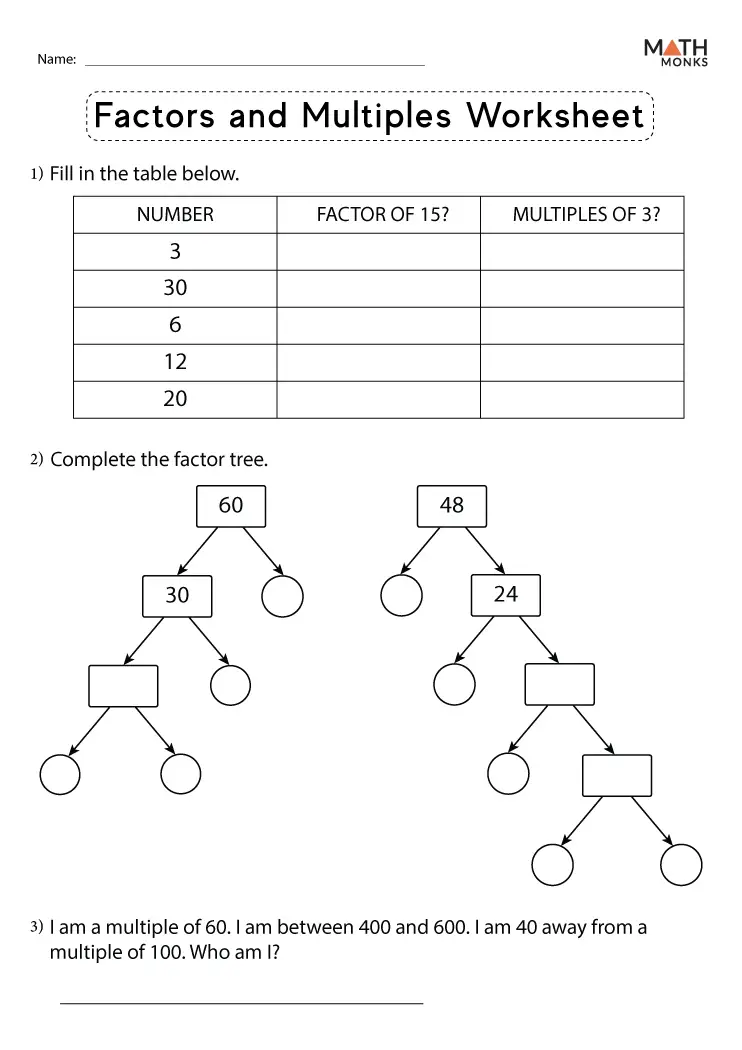 Fourth grade math worksheet for identifying factor pairs of two-digit numbers