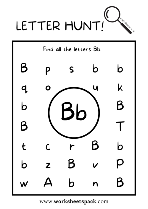 Preschool Letter B Recognition Activity Worksheet 23 Find the Letter B Uppercase worksheet featuring a friendly bear character for Pre-K students