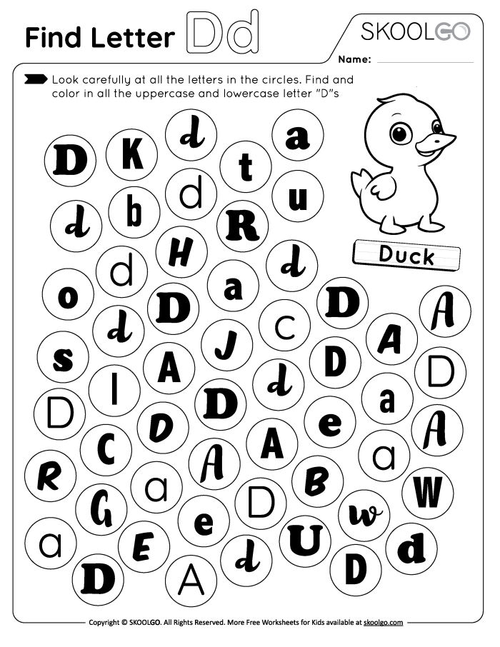 Life Science worksheet for Pre-K A fun worksheet for Pre-K students to identify lowercase d's while helping a dog. Lowercase letter d recognition activity for young learners.