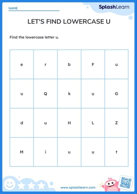 Find the Letter u: Engaging worksheet for young learners to practice letter recognition Worksheet for pre-K students focusing on identifying lowercase u's with a unicorn theme