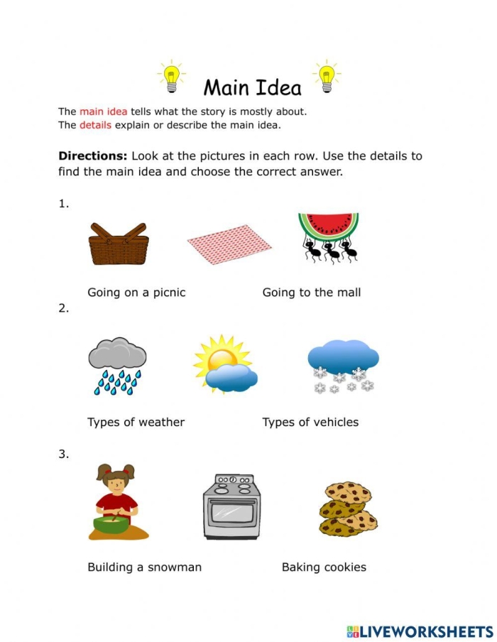 Fourth grade students practicing identifying the main idea with a Native American foods reading worksheet