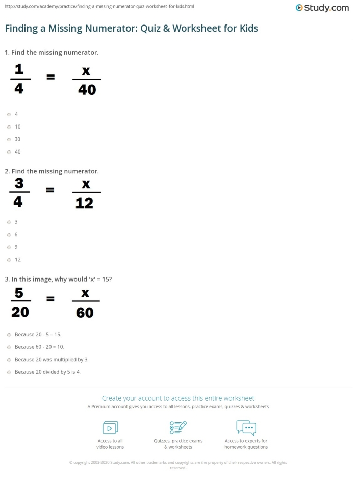 Find the Missing Numerator or Denominator Worksheet for Fifth Grade Algebra Worksheet featuring problems to find the missing numerator or denominator in fraction multiplication for fifth graders
