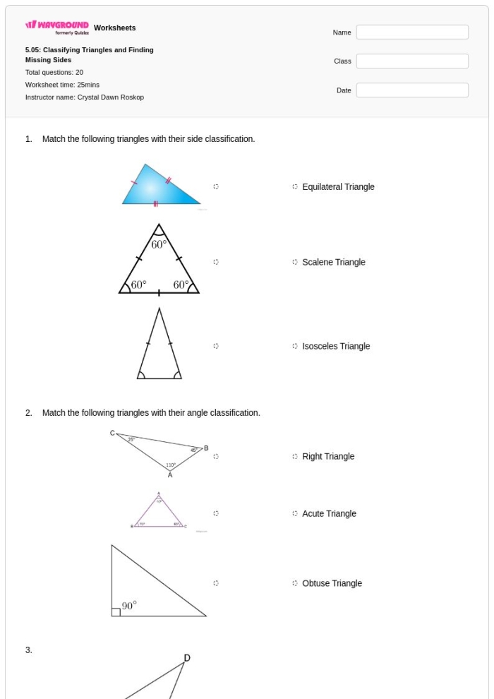 Third grade geometry worksheet for finding the missing side length of shapes