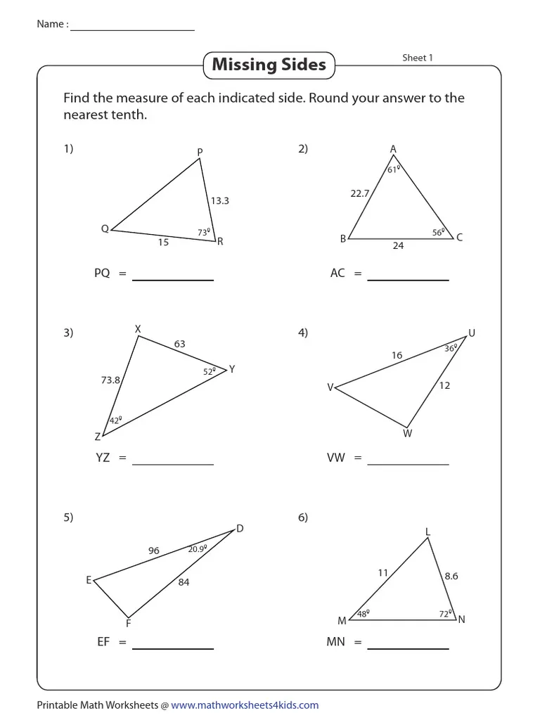 Third grade geometry worksheet showing shapes with missing sides to calculate perimeter