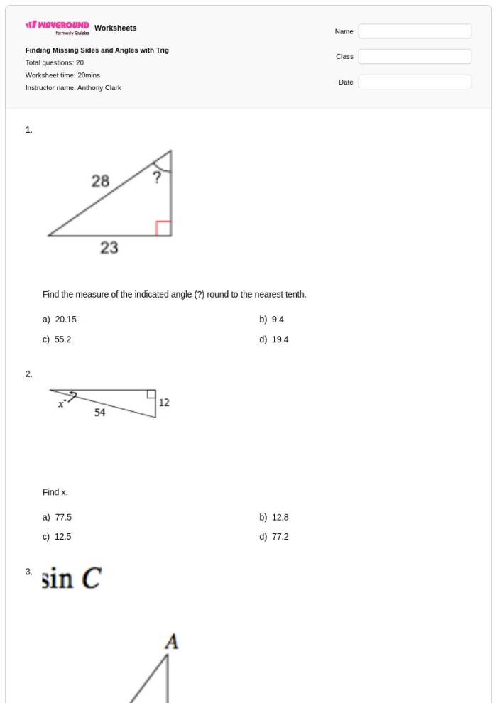 Third grade math worksheet for students learning to calculate the missing side length of shapes