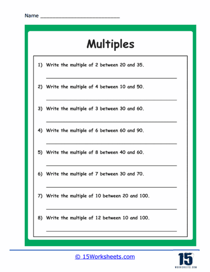 Fourth grade math worksheet for identifying multiples of whole numbers