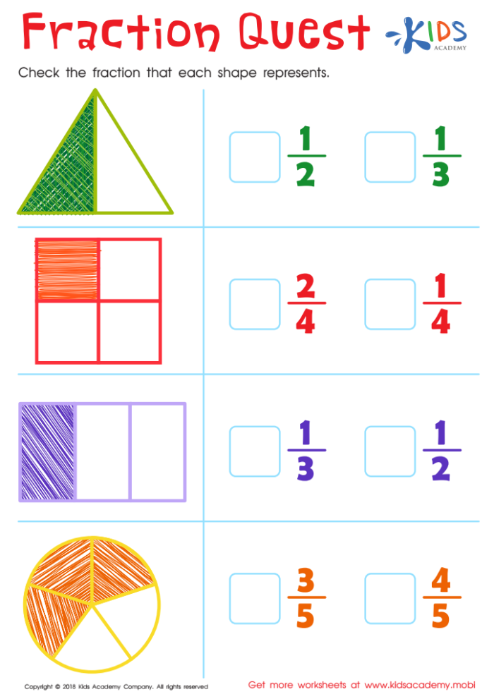 Worksheet for identifying fractions with groups of objects for second graders