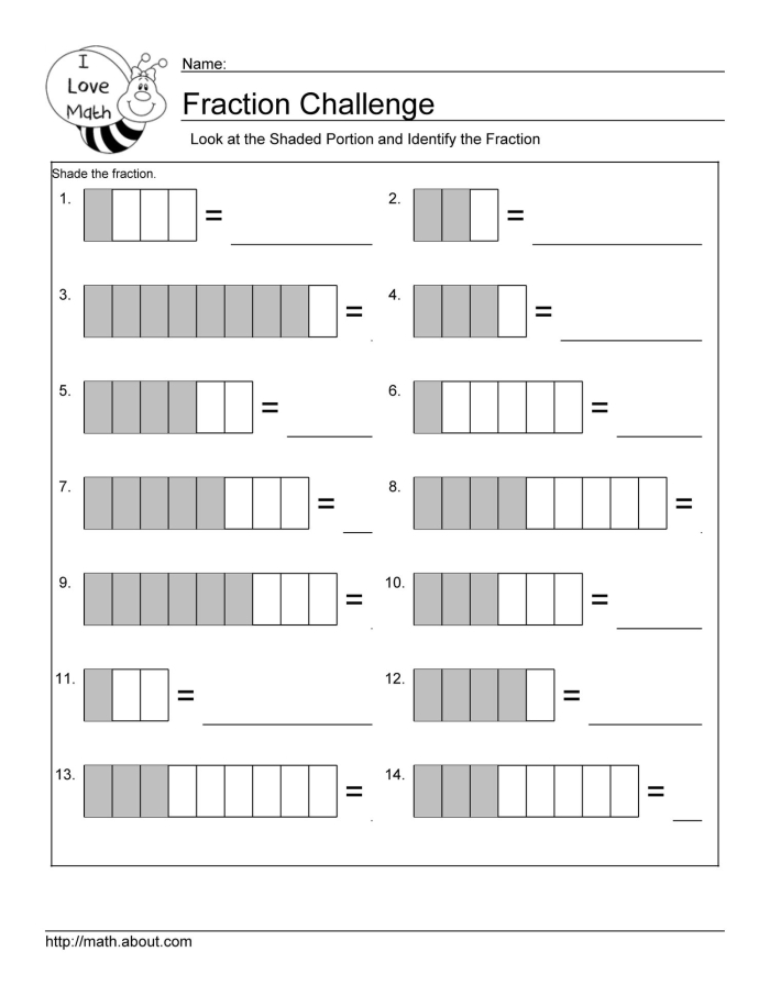 Worksheet for practicing fractions with groups of objects for second graders