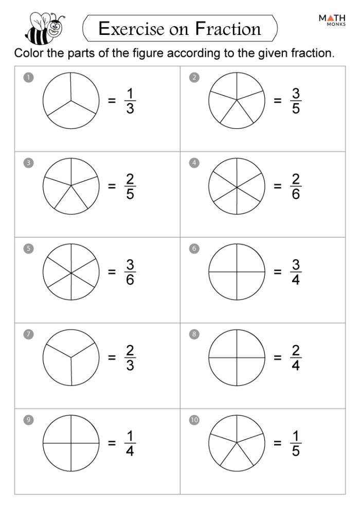 Worksheet for finding fractions in groups of objects for second graders