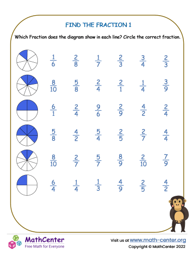Worksheet for finding fractions with groups of objects for second graders
