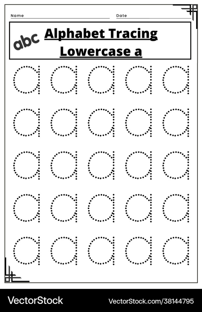 Lowercase letter a recognition worksheet featuring an alligator searching for a's