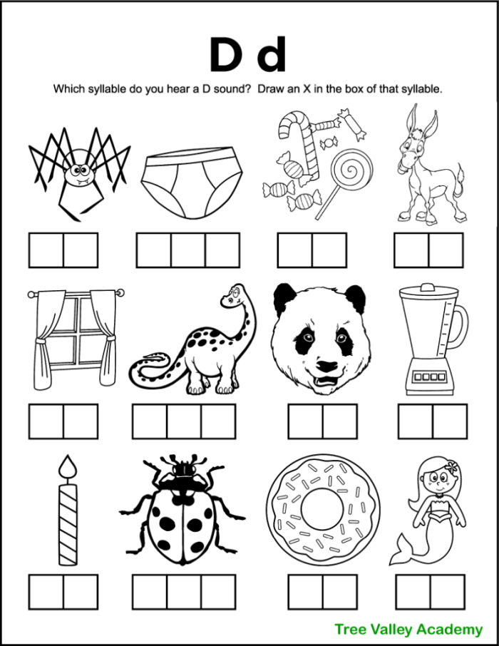 Kindergarten students identifying hidden letter D shapes and dragonflies in a picnic themed coloring worksheet 5