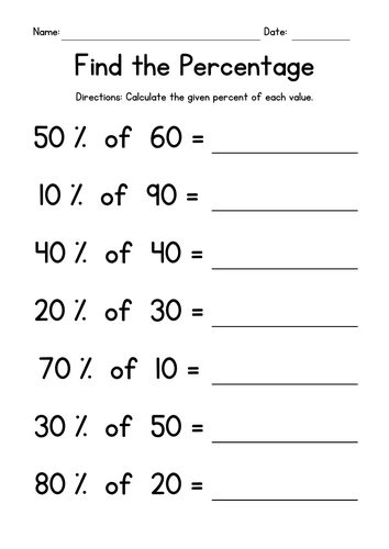 Sixth grade math worksheet focused on calculating the total value when given a percentage and a part