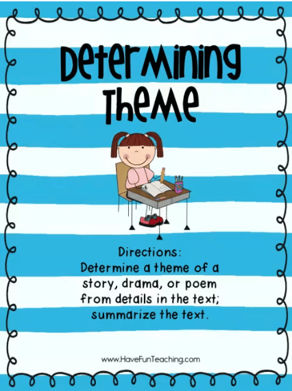 A colorful flowchart worksheet helping fourth grade students identify themes in stories