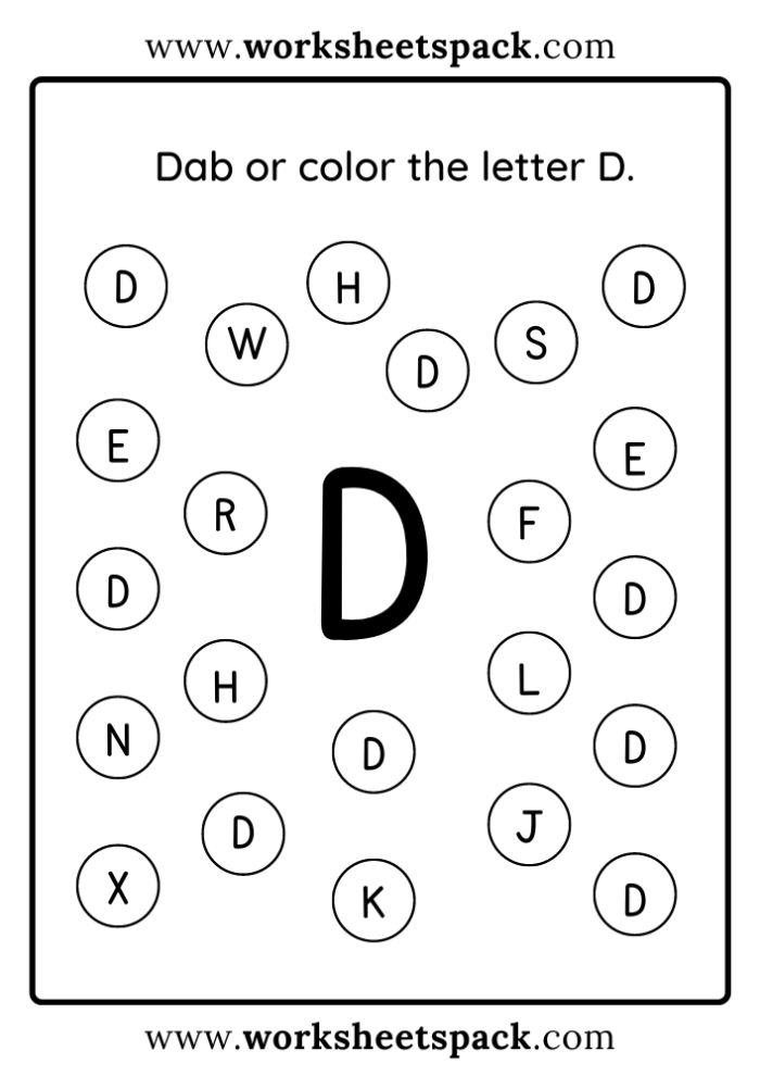 Worksheet featuring a duck searching for uppercase D letters to enhance letter recognition skills
