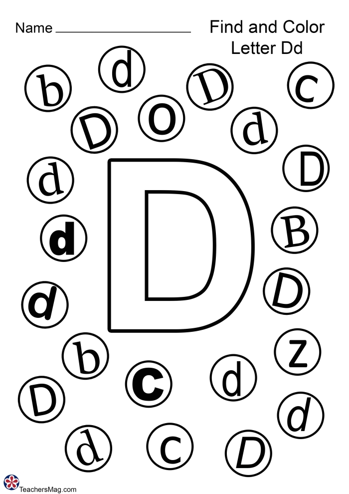 Worksheet illustrating a duck searching for uppercase D's to enhance letter recognition skills. Uppercase D finding activity worksheet for Pre-K students, image number 22.