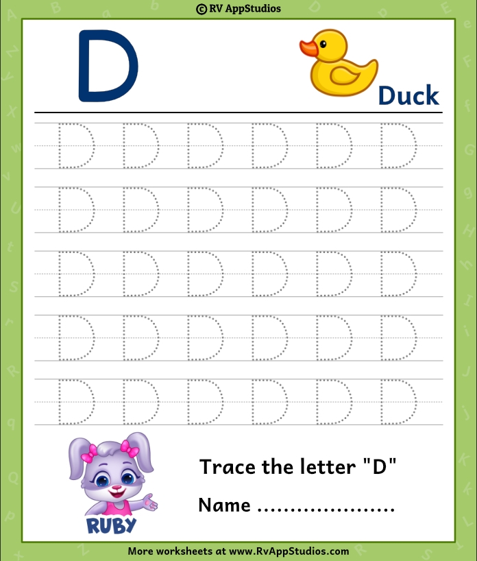 Worksheet for helping children find uppercase D's while improving letter recognition skills
