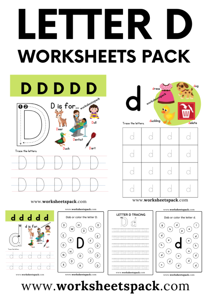 Worksheet image for Pre-K students to find uppercase D's among various shapes. Engaging activity to enhance letter recognition skills with a duck theme.