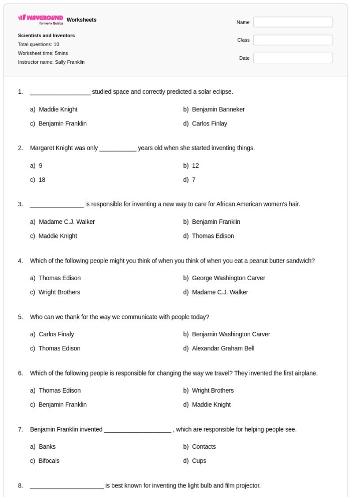 Worksheet for fourth graders on finding the main idea about Madam C.J. Walker's achievements
