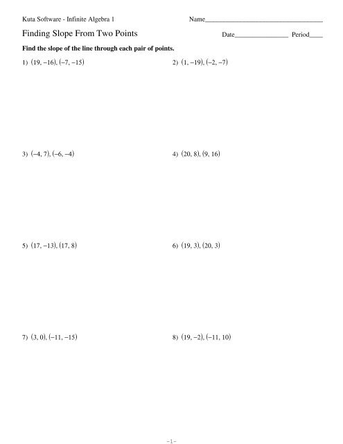 Finding Slope From Two Points: Practice Worksheet Image 2 Worksheet featuring exercises on calculating slope from two points for eighth graders
