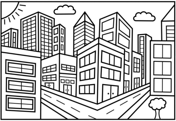 Trace and Color the City Worksheet 5 Pre-K city themed printable worksheet featuring tracing lines for coloring practice