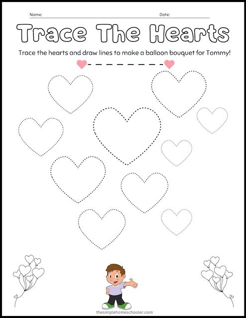 Trace the Heart Worksheet Activity 25 Pre-K student tracing a heart shape on a creative life science activity page