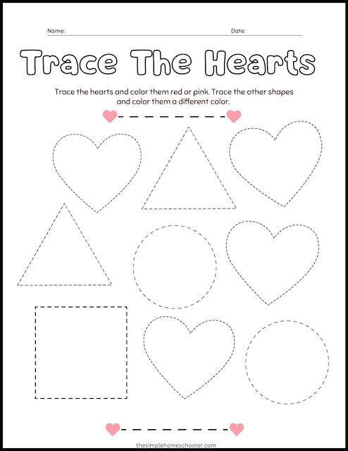 Trace the Heart worksheet activity sheet 12 Pre-K students practice fine motor skills by tracing and decorating a heart shape on this life science worksheet