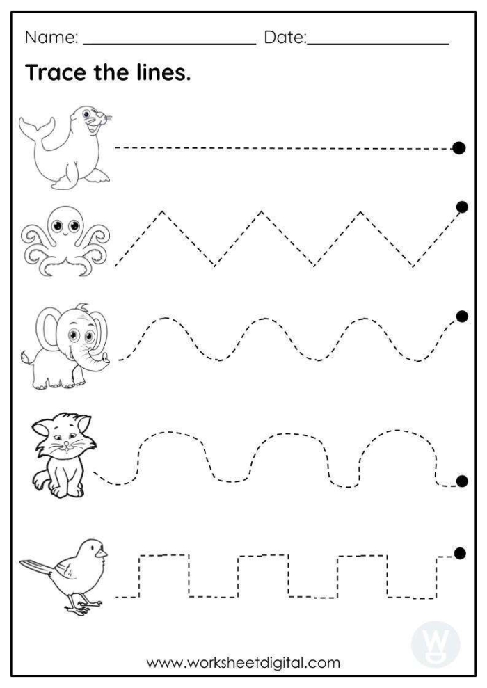 Pre-K student tracing horizontal lines on a worksheet to build fine motor control