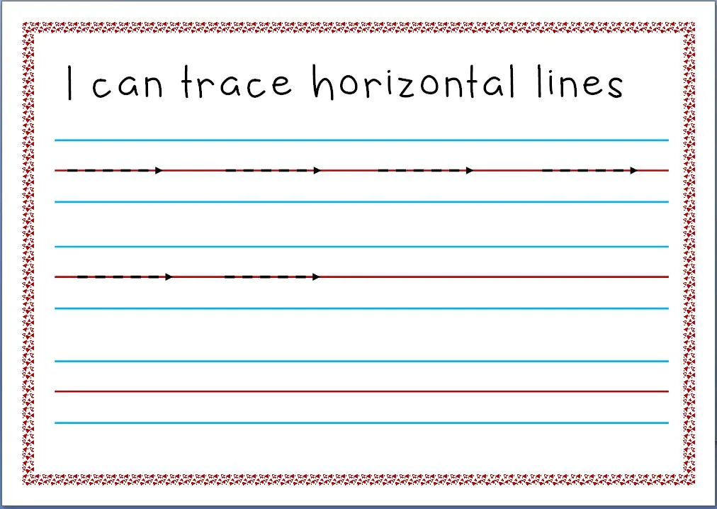 Prekindergarten student practicing horizontal line tracing for fine motor development