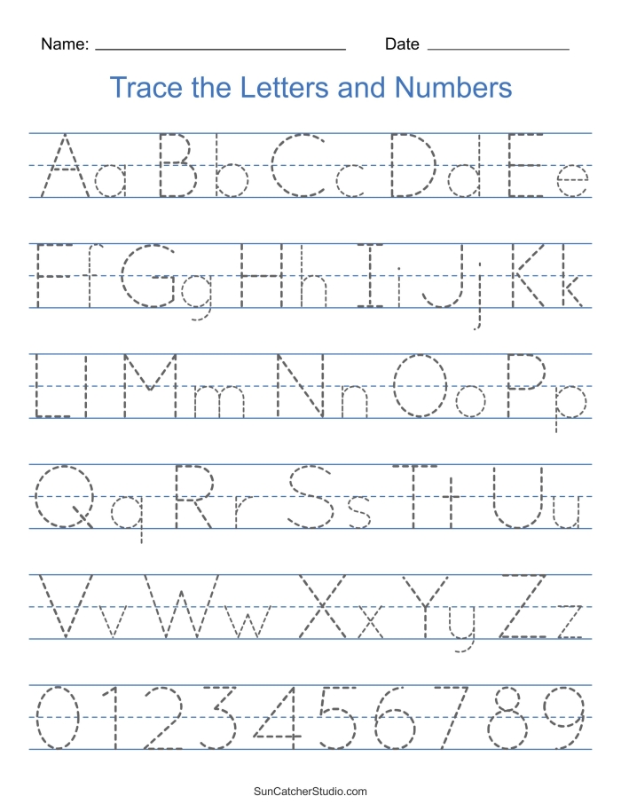 Tracing worksheet for young learners to practice writing letters and improve fine motor skills