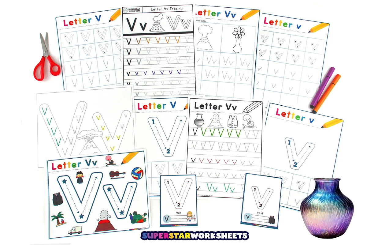Practice Tracing the Letter V Worksheet 13 Pre-K worksheet with tracing lines and the letter V for fine motor development