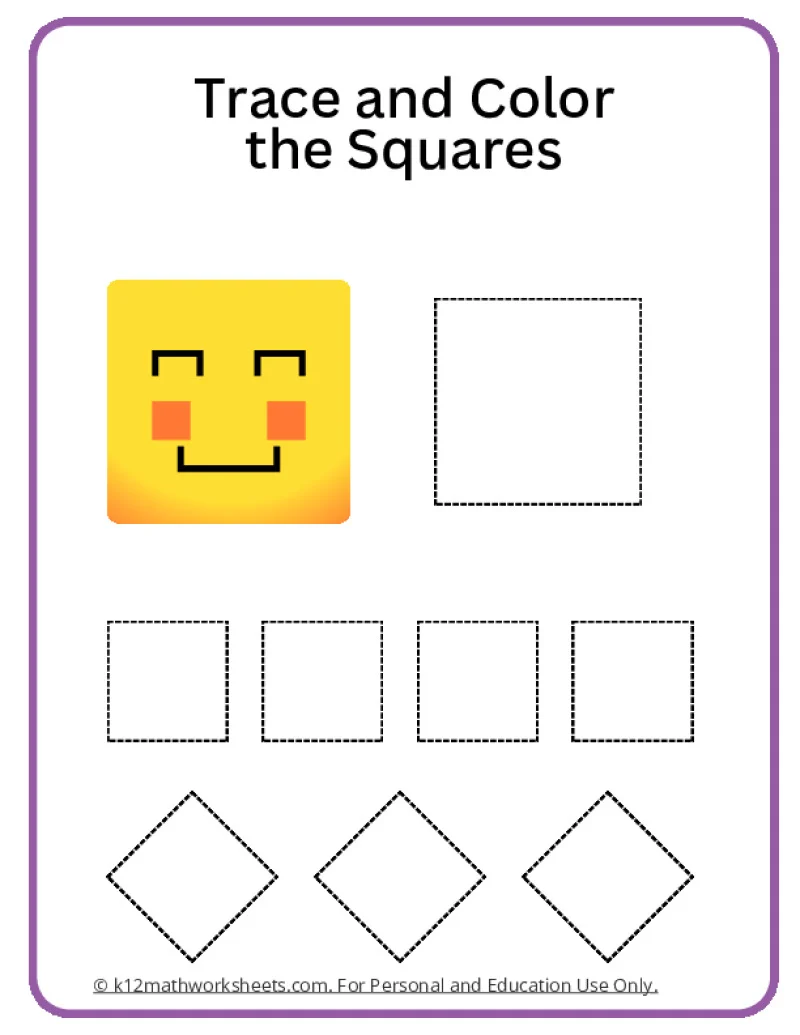 Preschoolers trace and color geometric shapes on this fine motor skills worksheet