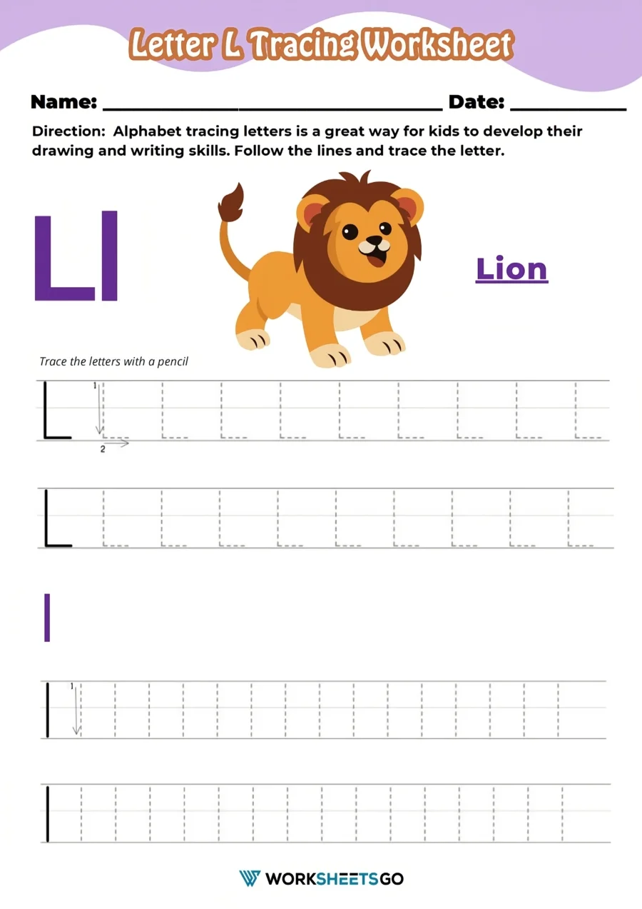 Practice Tracing the Letter L worksheet for preschool children to enhance fine motor skills