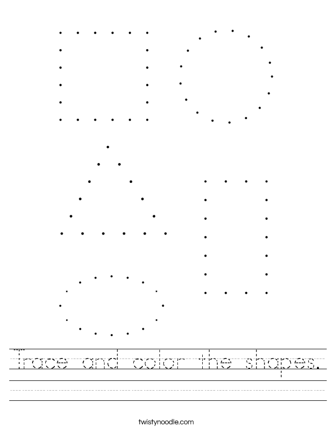 Colorful shapes worksheet for Pre-K children to trace and color for fine motor skills development