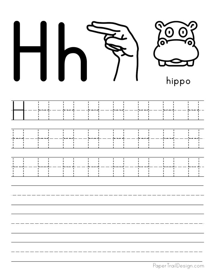 Practice Tracing the Letter H Worksheet for Pre-K Students Kids practicing their fine motor skills by tracing the letter H on a worksheet