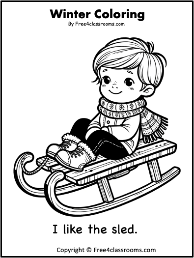 Pre-K worksheet with a snow sled graphic for children to practice tracing lines and developing fine motor skills