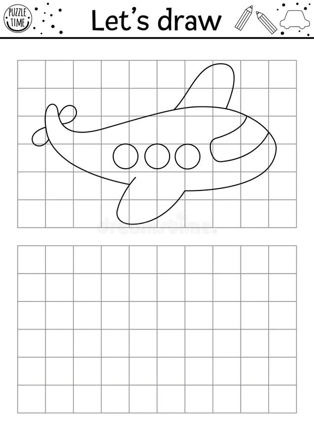 A kindergarten worksheet featuring an airplane drawing activity for young learners. Finish the Airplane Drawing worksheet for geometry fun!