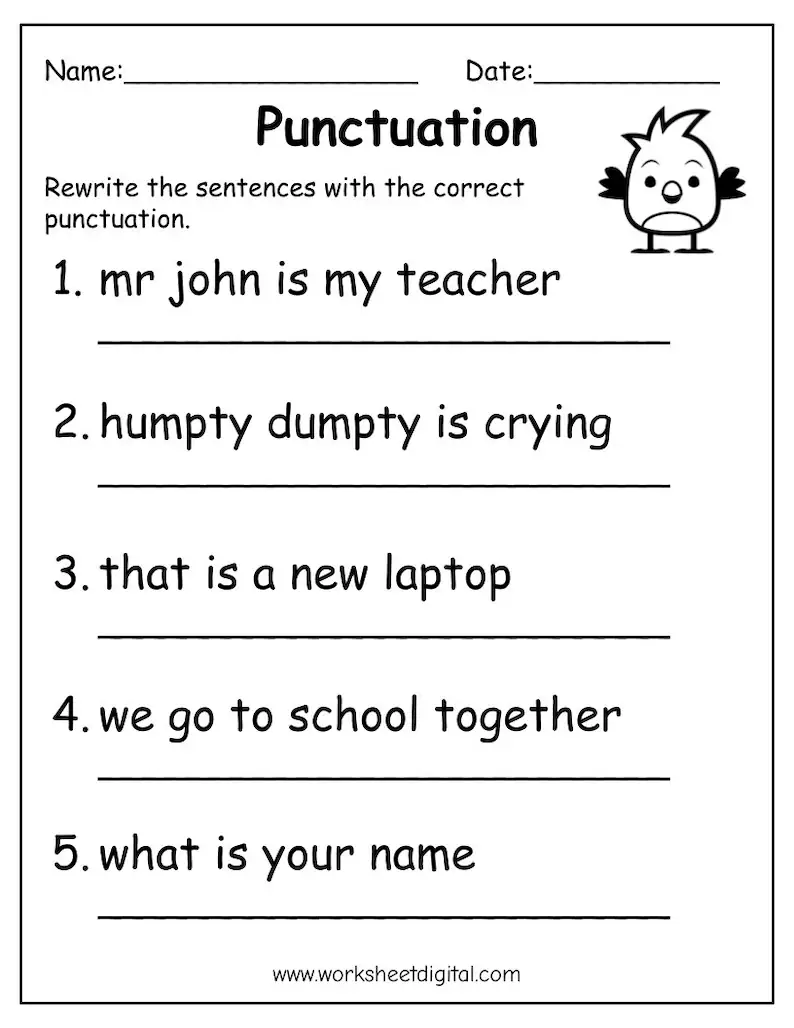 Finish That Sentence: Punctuation worksheet for Pre-K students Worksheet for kids to practice ending punctuation in sentences