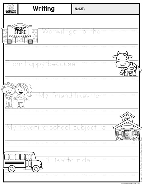 Finish that Sentence! Worksheet Image 9 Reading Exercise Kindergarten student completing the Finish that Sentence! worksheet about a dog adventure