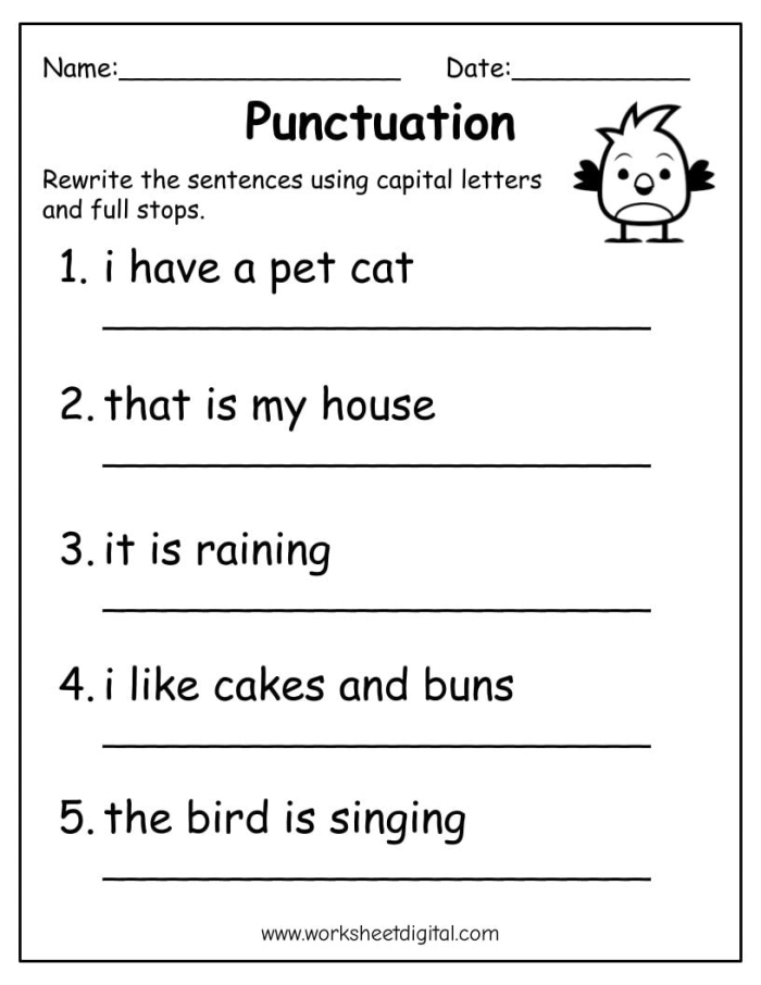 Finish That Sentence: Punctuation worksheet for Pre-K learners Worksheet for kids to practice ending punctuation in sentences